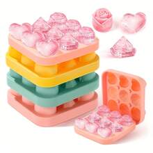 1pc Silicone Ice Cube Tray With Interesting Shapes, Including Rose, Heart, And Square Molds, Suitable For Making Small Diamond Rose Ice Cubes For Beverages, Coffee, Etc. - Multicolor - View 1