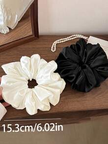 15,3 cm/6,02 pollici Elastico per capelli in raso di seta nero e bianco ricamato, accessorio per capelli elegante e minimalista di alta qualità, adatto per uso quotidiano, casual, festa, lavoro, spiaggia, coda di cavallo, chignon, lavaggio del viso, trucco, accessori per abbigliamento, accessori per capelli, elastico per capelli, scrunchie per capelli, sport, casa e bellezza, regalo per donna, accessori da viaggio, elastici per capelli, fasce elastiche per capelli - Multicolore - Visualizzare 2