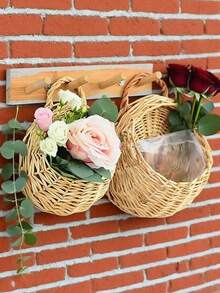1 pieza Cesta colgante rústica tejida a mano, macetero de pared redondo de ratán natural para decoración interior y exterior, estilo granja, contenedor de maceta para flores frescas, plantas en maceta, velas, aperitivos y artículos varios, entrada, dormitorio, sala de estar, balcón, cesta de almacenamiento para decoración de habitación - A - Ver 10