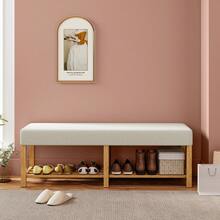 HOMCOM Shoe Changing Stool - Crème et bois naturel - Voir 5