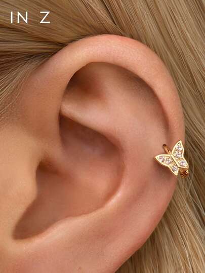IN Z 1件优雅925纯银镶嵌锆石蝴蝶耳环，饰有闪亮立方氧化锆，简约设计，六颗锆石镶嵌成双翼蝴蝶，适合女孩和女士日常佩戴及派对场合。