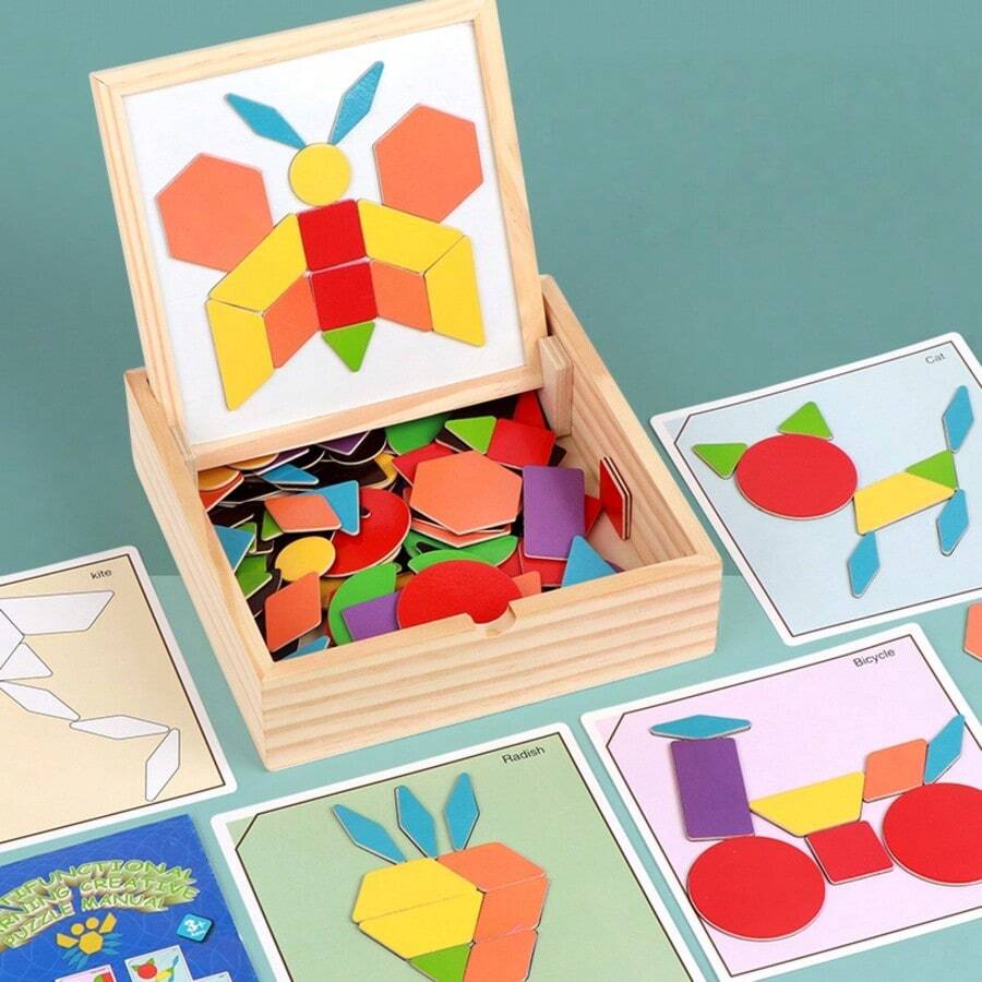 Rompecabezas geométrico magnético Tangram, juguetes educativos de bloques de construcción para niños - Multicolor - Ver 1