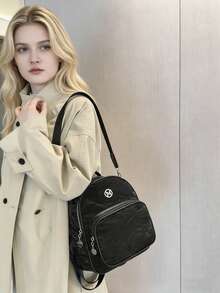 Back To School Student Backpack, College Style, New Fashion, Large Capacity, Premium Feel, Korean Version, Minimalist, Lightweight, Versatile, Multi-Compartment, Women's Shoulder Bag, Tote Bag, Handbag, Suitable For Travel, Shopping, Dating, College, Work, Business, Commute, Outdoor, Travel, Outing - View 3