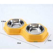 Bộ bát ăn và bát nước đôi hình lục giác tích hợp – Bát đựng thức ăn bằng thép không gỉ và bát đựng nước bằng nhựa, bộ dụng cụ ăn uống đa năng dành cho mèo và chó (Bán sỉ) - 300ml - Xem 2