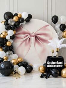 Customizable Round Photo Backdrop, Decorated With Elegant Pink Satin Ribbon And Bow - Ideal For Decorating Wedding Arches, Entryways And Gardens. Perfect For Weddings, Birthdays, Valentine's Day, New Year And Spring Celebrations, With 2D Flat Design. - Multicolor 03 - View 2