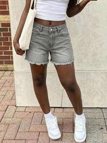 Women's Casual Loose Straight Leg Denim Bermuda Shorts Summer - Light Grey - View 1