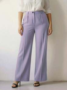 Women's High Waist Pleated Loose Fit Trousers, Suitable For Work And Casual Wear, Spring/Summer - Light Purple - 查看 6