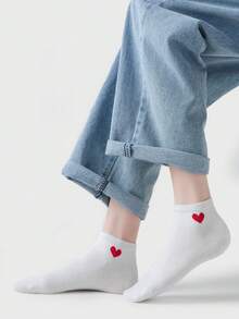 5 Pairs Fashion Mid-Calf Heart & Letter Pattern Socks, Holiday Heart Socks - Multicolor - View 2