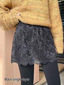 Lace Fake Layering Skirt, Plus Size Casual Hem Underskirt For Sweaters - Multicolor - View 10