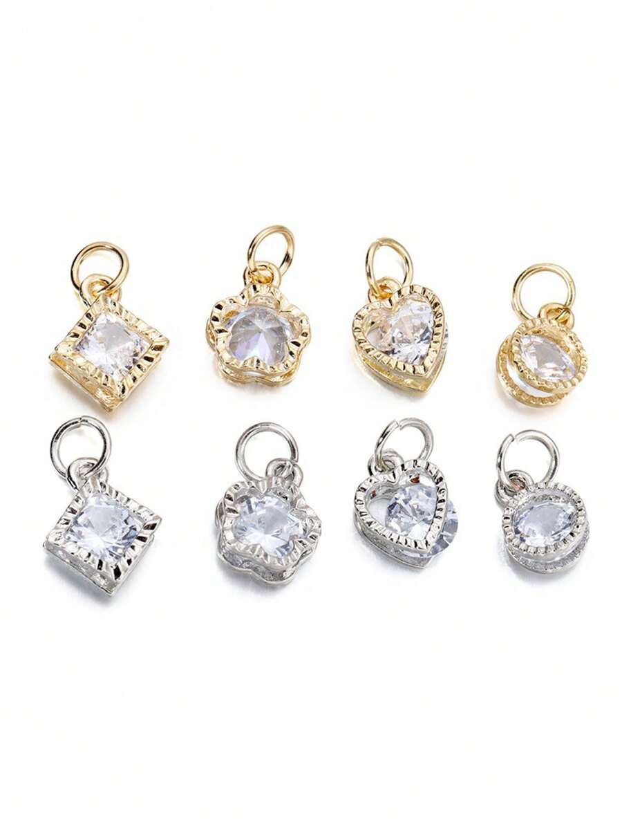 10个随机混合金属水钻心形吊坠 - DIY耳环和项链配件，爱情主题珠宝制作材料 - 金銀色吊墜 - 查看 1