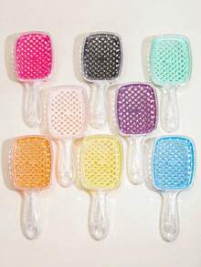 1pc Transparent Handle Hollow Comb, Transparent Shiny Hollow Hairdressing Comb, Styling Comb, Anti-Static Scalp Massage Comb, Dry & Wet Styling Tool, Transparent Comb, Dry & Wet Styling Tool, Smooth Hair Comb, Natural Curl Hair Massage Comb, Suitable For Straight & Curly Hair - Ladies Gentle Smooth Hair Comb - Multicolor - View 4