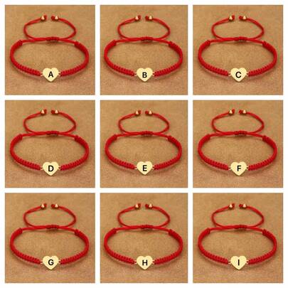 26pcs 304 Stainless Steel Heart & Letter 18K Gold Plated Adjustable Handmade Braided Nylon Cord Bracelet, Couple Initial Heart Charm, Suitable For Men And Women Daily Wear, Perfect Gift For Holidays