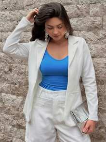 Women's Blazer, Maxi Coat, Long Suit, Tailored, Elegant, Off-White - OFF - View 9