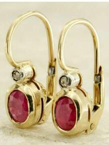 Classic Retro Geometric Earrings For Women, Inlaid With Red And White Synthetic Zirconia, Exuding Exquisite Charm. A Fashionable Jewelry Gift For Festivals And Banquets. - Red - View 1