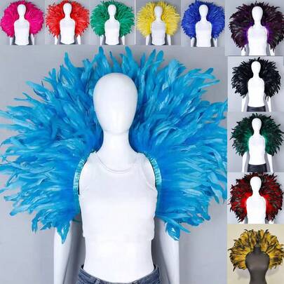 1件羽毛披肩围巾，适合角色扮演、朋克风化妆舞会、狂欢节等场合，羽毛肩披，朋克狂欢派对歌舞女郎服装配饰