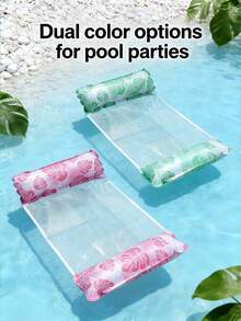 1/2 Packs Portable Foldable Water Hammock, With Mesh Backrest, Floating Inflatable Striped Pool Mattress, Beach Sports, Pool Inflatable, Beach Essentials, Pool Float - Multicolor - View 3
