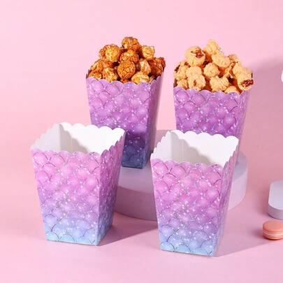 10个/20个/50个装，美人鱼爆米花盒，紫色和蓝色鱼鳞图案 - 紫色美人鱼鳞片图案派对杯、食品盒、薯条盒、爆米花杯、零食盒、海底主题派对礼品袋，非常适合生日派对、儿童派对和海洋主题庆祝活动，美人鱼派对装饰
