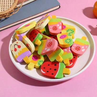 Fruit Smoothie Erasers, Cute Popsicle Shaped Erasers, High-Quality Student Prizes & Small Gifts, Cartoon Ice Cream Erasers, Perfect For Erasing Pencil Marks On Art Projects