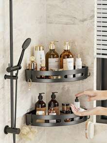 1/2/3pcs Bathroom Triangle Shelf, Wall Mounted Shower Caddy, Shower Basket, Large Capacity, Kitchen Bathroom Floating Storage Rack, Space Saving, Easy Installation, Multi-Function Storage Rack, Shower Shelf, Bathroom Organizer, Can Store Toiletries, Cosmetics And Sundries, Corner Shower Rack, Bathroom Storage Rack - Multicolor - View 8
