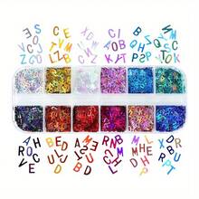 12个槽位全息闪光英文字母片，用于环氧树脂填充，激光切割字母树脂亮片填充硅胶模具DIY - 彩色 - 查看 13