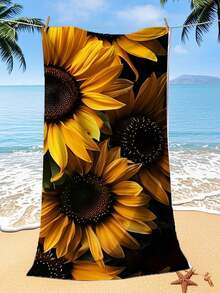 [250gsm Ultra-Soft Quick-Dry] 70*140cm/90*180cm Sunflower Floral Print Beach Towel, High Absorbency Portable Swimming Towel, Bathroom Decor, Suitable For Summer Beach, Swimming, Travel, Camping, Fitness - Sunflower - View 13