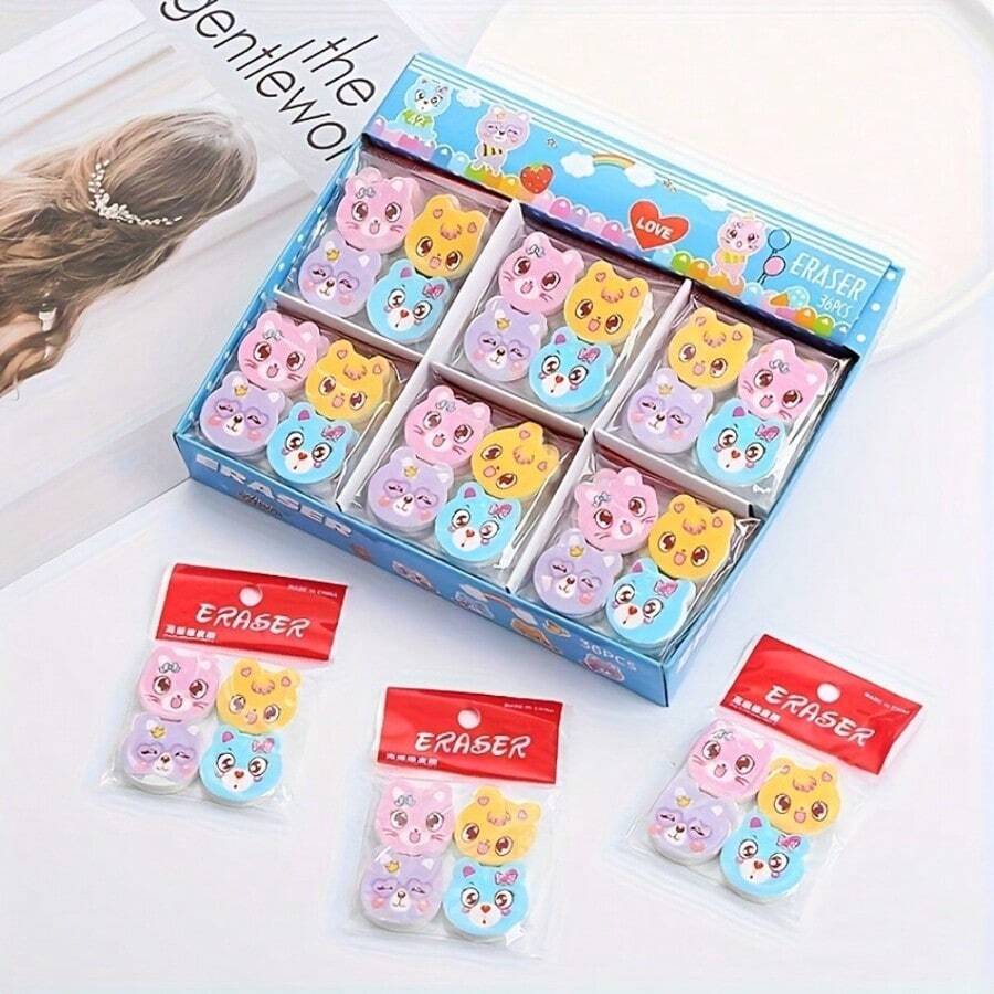 24个可爱猫咪橡皮擦，创意动物图案设计，趣味十足，适合学校和办公室使用，可用作学习用品、课堂奖励、节日礼物或新奇橡皮擦，材质耐用。