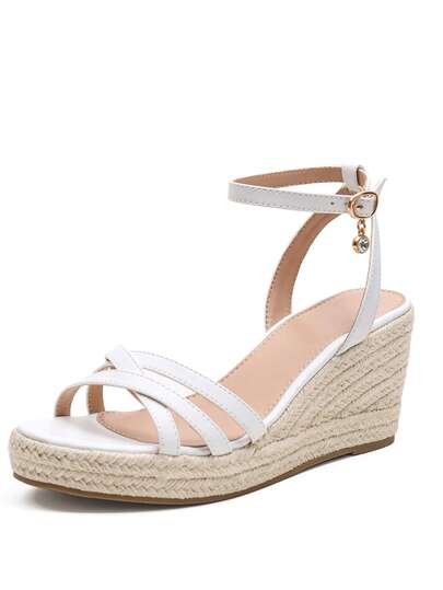 Sandalias de cuña con correa de metal color oro rosa y cuerda de lino para mujer, estilo de lujo de resort, suela gruesa y estable para caminar, hebilla ajustable, versátil para la playa, el trayecto y el uso casual, sandalias con hebilla para la playa, primavera/verano