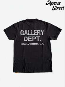 Gallery T-Shirts Are Made From 220g Pure Cotton And Feature A Stylish Print. The Minimalist Design Blends Retro Casual And Hip-Hop Styles, Making Them Ideal For Outdoor Leisure, Family Gatherings, And Meals With Friends. - 黑色7 - 查看 4