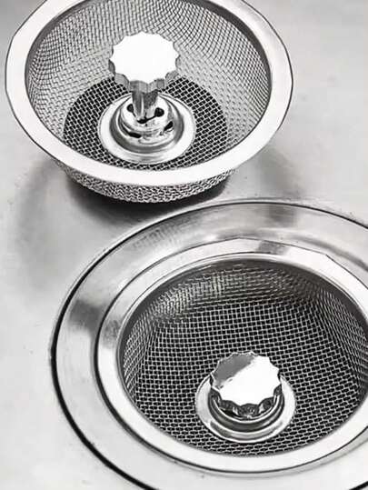 1pc Kitchen Sink Strainer With Handle And Plug, Stainless Steel Sink Drain Filter Replacement, Durable Mesh Basket Stopper, Sink Protector, Food Waste Collector, Kitchen Essential, Home Maintenance, Silver Kitchen Accessory