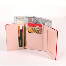 New Original Compact Tri-Fold Wallet, Knitted Embroidery Coin Purse, Cute Canvas Dog Cartoon Short Wallet For Students For Women Wallet Mini Wallet Purse Wallet Small Wallet Cute Wallet Travel Essential Summer Small Wallet Red Wallet - Red - View 5