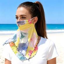 1pc Women's Breathable Ice Silk Full Face Mask For Summer Outdoor Use, Lightweight Neck Gaiter, Elastic Ear Loops, Multiple Patterns, Moisture-Wicking, Sun Protection, Dust-Proof Face Mask Bandana, Portable & Durable, Soft & Comfortable, Hand Washable, Suitable For Hiking, Daily Wear, Cycling, Outdoor Sports, Beach Dates - Color - View 6