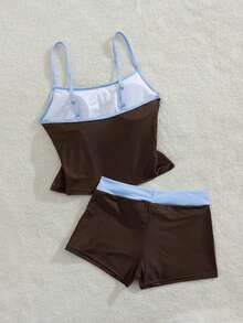 Women's Swimsuit Camisole, Elegant Sexy Ocean Print Lobster Crab Turtle Starfish Hibiscus Triangle Swimwear, Women's Crop Top With Built-In Bra Camisole Set, Suitable For Vacation, Beach, Pool And Sports, Autumn/Winter 2026 Spring/Summer, Music Festival, Basic, Graduation Ceremony, Women's Camisole And Spaghetti Strap Beach Outfit - 棕色 - 查看 8