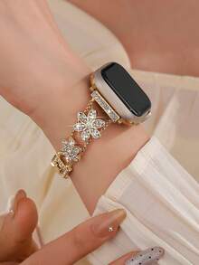 Watch Strap Women's Gold Chrysanthemum Flower Full Diamond Bracelet Compatible With Apple Watch Band 38/40/41/42/44/45/46/49mm, Luxury Chain Strap, Easy To Adjust, Suitable For Ultra/SE/Series 11/10/9/8/7/6/5/4/3/2/1, Summer Women's Accessory,Watch Strap Accessories - Gold - View 6