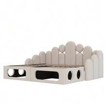 Canapé-lit rembourré avec couchage pour animaux, lit rembourré multifonctionnel 2 en 1 180*200cm, lit rembourré en velours doux, sommier à lattes et dossier - Beige - Voir 7
