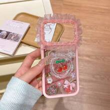 新款奢华蕾丝珍珠蝴蝶结樱花爱心花手机壳，兼容 17 Pro Max、17 Pro、16 Pro Max、15 Pro、17 Air、14 Plus、13 Pro，防震保护套 - 粉色 - 查看 1