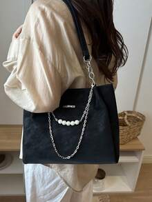 2026 New Cross-Border Women's Bag, Versatile Commuter Textured Pearl Chain Large Capacity Casual Shoulder Tote Bag - Multicolor - View 2