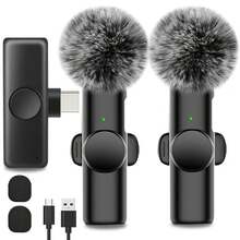 2.4G Wireless Lavalier Microphone, Type-C Interface, Plug And Play, Ultra-Low Latency, Built-In Noise Reduction Chip, Suitable For Video Recording, Interview, Podcast, Vlog, 50mAh Rechargeable Battery - Black - View 2