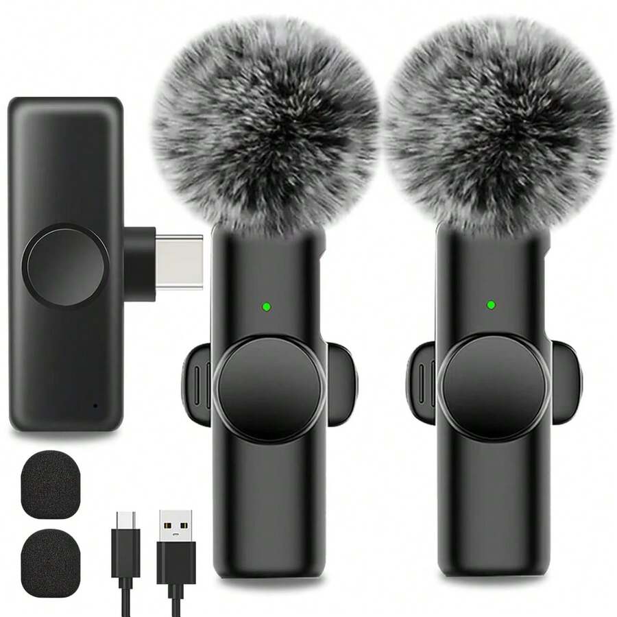 2.4G Wireless Lavalier Microphone, Type-C Interface, Plug And Play, Ultra-Low Latency, Built-In Noise Reduction Chip, Suitable For Video Recording, Interview, Podcast, Vlog, 50mAh Rechargeable Battery