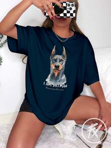 Camiseta Oversized Streetwear I Am Bat Doberman Pinscher Dog Guardião REF 3469 - Azul Marinho - Visão 7