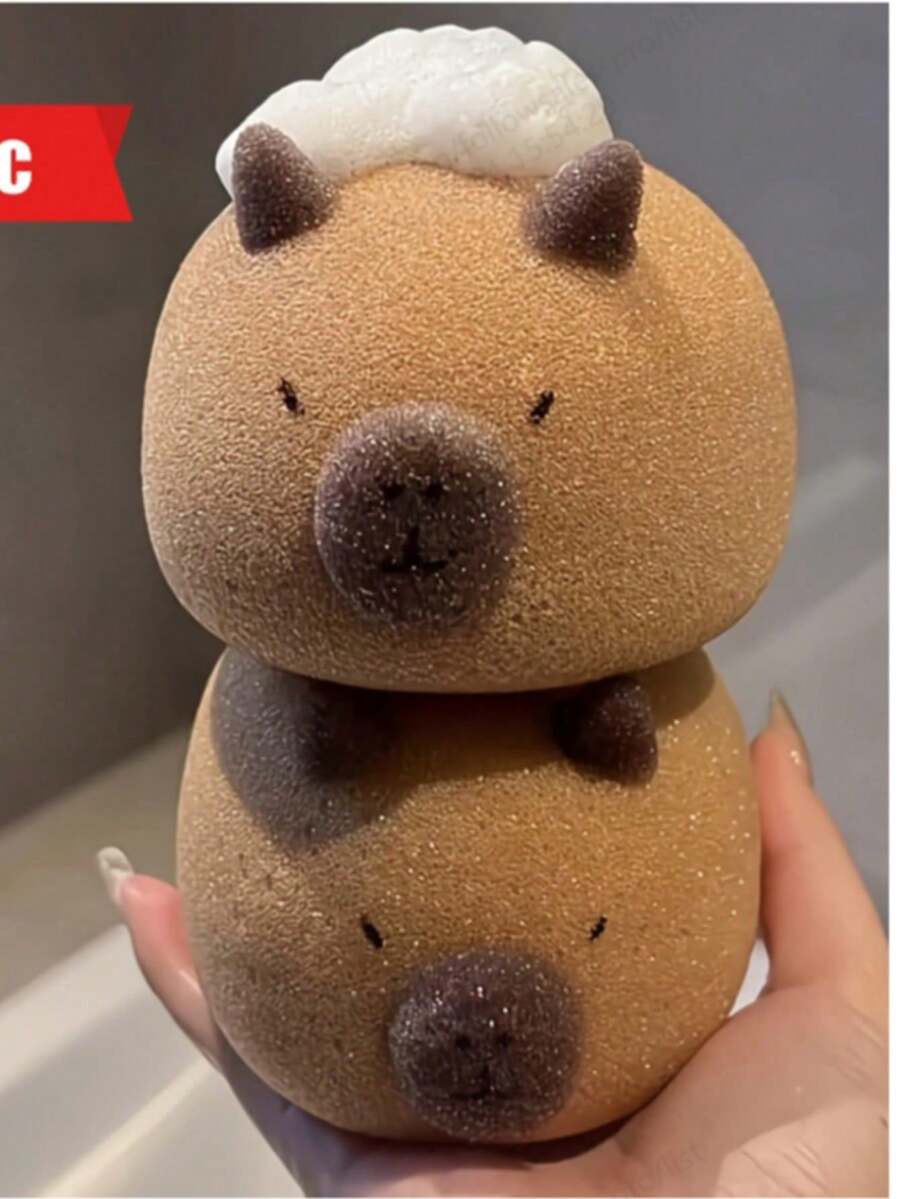 1pc Cute Capybara Bath Sponge - Soft, Gentle Exfoliating Shower Scrubber For Face & Body - Perfect Gift Idea