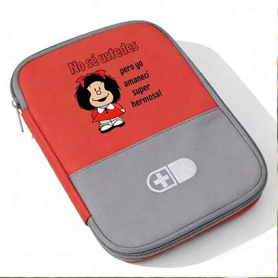 1个 Mafada 卡通印花撞色便携式药品收纳袋，趣味风格家用医疗包，旅行急救包，日常应急护理整理包，可爱实用，送给朋友的礼物