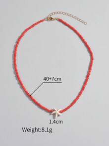 1pc Turquoise Starfish & White Bead Necklace - Multicolor - View 3