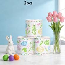 2卷兔子造型复活节印花厕纸，创意可爱设计，适合作为结婚礼物。高品质面巾纸、卫生纸和纸巾，耐用吸水，便携式手帕纸巾，柔软灵活，小巧便携，可用作面巾纸、餐巾纸、厕纸，经久耐用，适合旅行携带。面巾纸、餐巾纸、家用纸 - 快樂兔紙巾 - 查看 6