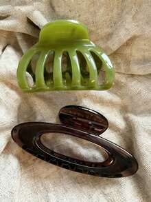 2pcs/1pc 8. 5cm/3. 35in Green & Brown Claw Shaped Lightweight Plastic Hair Clips, Fashion Versatile High-End Elegant Minimalist Solid Color Ombre Hair Accessories Suitable For Daily Casual, Party, Commute, Vacation, Ponytail, Bun, Face Washing, Makeup, Outfit Matching Elegant Claw Clips Fashion Hair Claws Casual Hair Clutch - 多色 2 - 查看 5