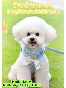 Bộ dây đeo cho thú cưng hình cánh thiên thần dễ thương, họa tiết kẻ caro xanh dương, dây đeo có thể điều chỉnh cho chó nhỏ và mèo. - Màu xanh nhạt - Xem 5