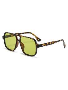 1 Pair Men's Leopard Print Retro Aviator PC Frame Casual Vacation Fashion Glasses - Leopard - View 2