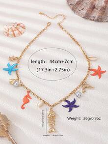 1 件波西米亚风海星海马鱼骨吊坠项链 - 度假饰品 - 彩色的 - 查看 3