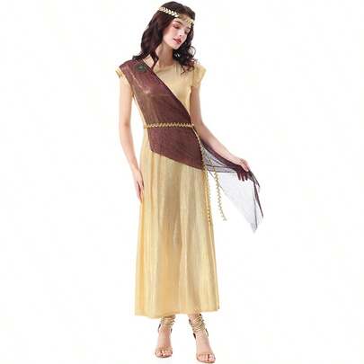 Cleopatra Queen Of Egypt Halloween Costume, Gold Long Dress, Women's Stage Performance Traditional Chinese Costume, Adult Size