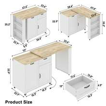 72.4"Rolling Kitchen Island 360° Swivel Table, Built - In Charging, 3 - Tier Spice Rack, Expandable With Trash Cabinet - Farmhouse Style For Kitchen - View 2