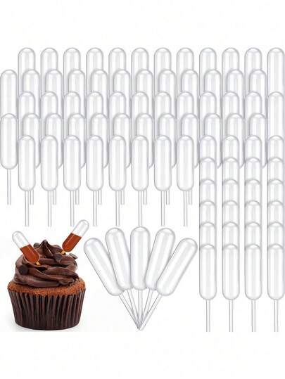 100/50 chiếc ống nhỏ giọt bóp, ống nhỏ giọt bánh cupcake, ống nhỏ giọt kiểu bóp, ống bơm hương liệu mini, ống nhỏ giọt nước sốt bánh cupcake, ống phân phối nước sốt bánh ngọt, ống nhỏ giọt mini dùng làm quà tặng đám cưới - Hoàn hảo cho bánh macaron, bánh cupcake sô cô la, ống nhỏ giọt nước sốt bánh ngọt, ống bơm mini bằng nhựa dùng để làm bánh, bánh ngọt, mứt, nước ép.